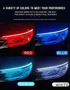 2pcs LED Night Lights DRL Car Daytime Running Light Flexible Waterproof Strip Auto Headlights White Turn Signal Yellow Brake