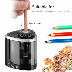 Pencil Sharpeners Electric Auto Pencil Sharpener Safe Student Helical Steel Blade Sharpener for Artists Kids Adults Colored Pencils 230203