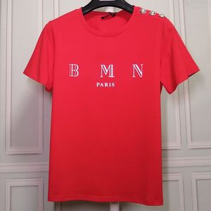 Frankrike moderiktiga klänning varumärken vanlig t-shirt sommar bronzing bokstav Grafisk Ren bomull Rund hals par metall knapp man dam Kläder Kortärmade t-shirts toppar