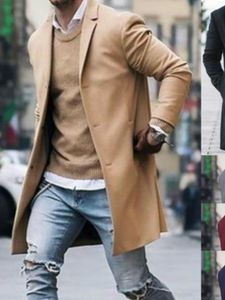 Men's Wool & Blends Winter 2023 Korean Version Of The Windbreaker Woolen Coat Jacket Fashion Trend Long Wild Pure Color WindbreakerMen's