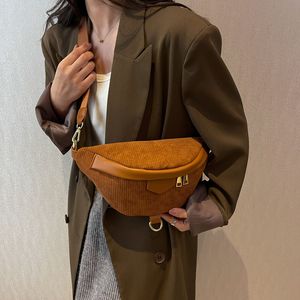 Waist Bags Fanny Pack Simple Travel Phone Purse Casual Corduroy Crossbody For Women Large Canvas Banana Womens bag 230204