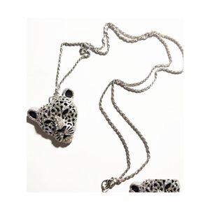 Naszyjniki wisiorek mody biżuterii lampart na głowę Naszyjnik Rhinstone Leopards Sweter upuszczony wisiorki DH6C4
