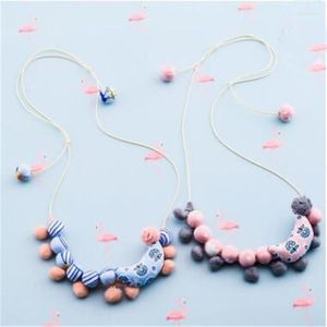 Anhänger Halskette Korea handgefertigt niedliche Plüschkugel Stoff Print Mond Kinder Halskette für Mädchen Kinder Kleidung Accessoires-Hzpr1