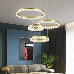 Pendant Lamps Postmodern Living Room Chandelier Gold Metal Bedroom Restaurant Foyer Round Decorative Lighting Fixture Cord Adjustable