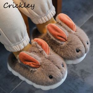 Slipper tofflor Cartoon Rabbit Children's Slippers Winter Solid Furry Floor Slippers For Kids Soft Bottom Warm Plush Boys Girls House Shoes 230203