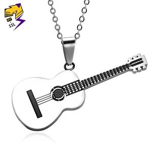 Pendant Necklaces Hip Hop Music Guitar Stainless Steel Gold Color Chains Rock Roll Band Necklace Female Musical Festival Jewelry