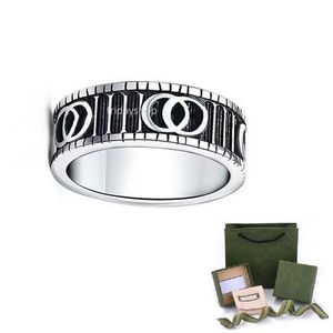 Masculino e feminino anel de cabe￧a platina platinada de prata tit￢nio letra de a￧o designer de letra cl￡ssica rings j￳ias de luxo
