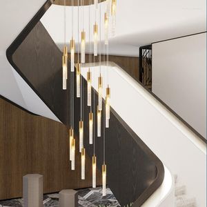 Lampy wiszące nowoczesne długie kryształ LED żyrandol luksusowy willa salon do jadalni dekoracja centrum handlowego