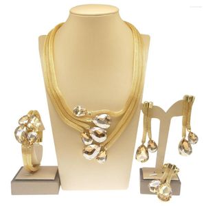 Necklace Earrings Set Bridal Jewelry Gold Plated Exquisite Brazilian Luxury Wedding 2023 Fashion Trend Purple Gemstone Pendant