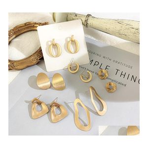 Stud Korea Classic Geometric Metal Earrings for Women Trendy Gold Liten Large Circle Hoop Girls Jewelry Gift Drop Delivery otrrn