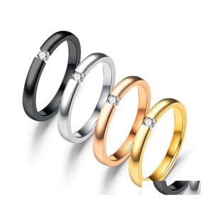 Couple Rings Trendy Stainless Steel Rose Gold Color Love Ring For Women Men Crystal Luxury Brand Jewelry Wedding Gift Drop Delivery Othzm
