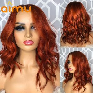 Zencefil kısa bob peruk pixie wavy hd dantel frontal portakalı önceliğe karşı ön plana çıkmış ön insan saç perukları kadın remy