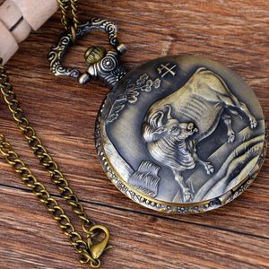 Orologi da taschino Fob zodiaco cinese animale bue quarzo regalo vintage per uomo/donna