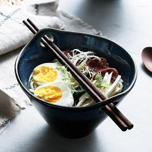 Bowls Japanese Two-Ear Bowl Soup Noodles Color Gradient Containers Chopsticks In The Shape Of A Bamboo Hat Kitchen Tools