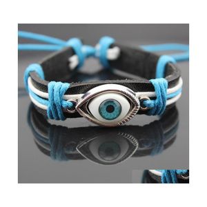 Charm Bracelets Fashion Unisex Leather Weave Women Turkey Blue Evil Eye For Mens Pu Rope Chain Diy Jewelry Drop Delivery Otwnp