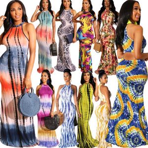 Women Dresses Designer 2023 Ny Tie Dye Printing Slim Sexig ärmlös lång klänning 10 färger S-XXL