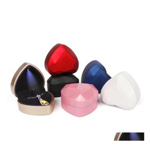 Jewelry Boxes Heart Shaped Led Light Wedding Ring Box With Display Storage Decoration Cases Pendant Bag Birthday Gift Drop Delivery Otdoe