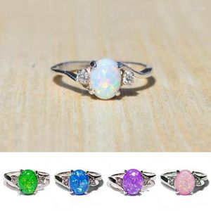 Bröllopsringar Western Style Classic Silver Color Crystal Ring Jewelry Pink Blue Green Stone Lady Women Clear Fashion Gift Edwi22