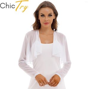 Women's Jackets Womens Wedding Bridal Chiffon Shrug Open Front Drape Summer Cardigan See-through Long Sleeve Crop Top Bolero For Party