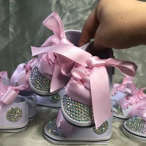 Turnschuhe für Mädchen, Segeltuch-Turnschuhe für geborenes Baby, Espadrilles, personalisierter Name, Datum, Babybettschuhe und Schnuller-Set 230203