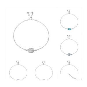 Braccialetti con ciondoli Bracciale in pietra Druzy 8 colori Forma geometrica Catene in argento dorato naturale Avvolgere il braccialetto regolabile per le donne Goccia di lusso Otnom