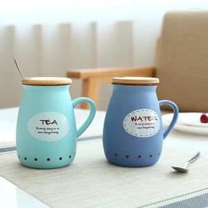 Mugs 1pcs Brief Ceramic Mug With Lid And Spoon Coffee Milk Tea Cute Creative Breakfast Cup Drinkware Novelty Gifts