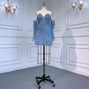 Sukienki imprezowe Serene Hill seksowne niebieskie tube top długie rękawy Krótki z koralików Sukienki z piór z latami koktajl dla kobiet GLA71770