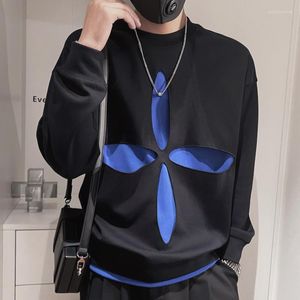 Men's Hoodies Contrasting Color Hole Flowers Mens Sweatshirt Clothes British Style Sweatshirts Fashion Hoodie Slim Fit Designer