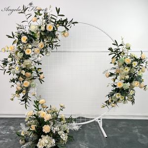 Dried Flowers Wedding Props Artificial Crescent Flower Row Arrangement Table Flower Ball Finished T stage Road Lead Wedding Arch Decor Floral 230204