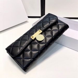 Luxur Designer Long Bifold Wallet Bags Calfskin Card Holder Gold Metal Hardware Multi Pochette Outdoor Coin Purse Turn Lock Clutch 19x10cm With Box
