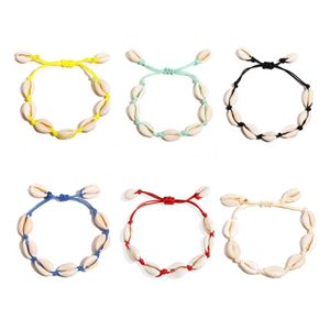 Fili di perline Boho Braccialetti di fascino di conchiglia di mare naturale per le donne Summer Beach Seashell String Catene di corda Bohemien Gioielli fai da te Regalo Ot4Z2