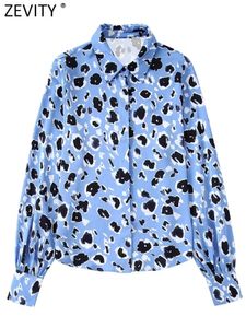 Women's Blouses Shirts Zevity Women Fashion Animal Pattern Satin Shirt Office Lady Leopard Print Buttons Smock Blouse Roupas Chic Blusas Tops LS2126 230204