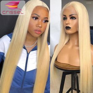 Crissel Colored Blonde Lace Human Hair Wigs 150% Remy Brazilian Straight 13x6x1 T Part Preplucked With Baby
