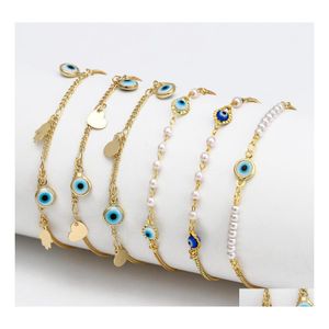 Charm armband mode smycken onda ￶gon h￤nge armband faux p￤rla p￤rlbl￥ ￶gon justering droppleverans dhslb