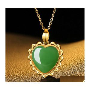 Colliers pendants Classic Imitation de chalcédoine en forme de cœur HETIAN JADE JASPER Collier Peach Heart Goldplated Lace Gift Nanas DH1UT