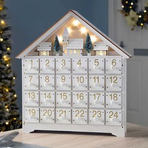 Calendario Calendari dell'Avvento di Natale Casa in legno Luci a LED 24 giorni Conto alla rovescia Organizzazione di stoccaggio Figurine Camera Decorazioni per la casa s 230203