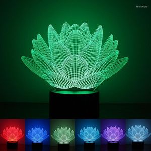 Nattljus 2023 Flower Lotus 3D Colorful Light Strange Stereoskopisk visuell illusionslampa Led Holiday Mood