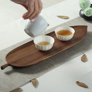 Plattor Leaf Design Black Walnut Beech Träplatta för Tea Set Pot Cup Candy Dessert Fruit Bread Tray Home Decoration