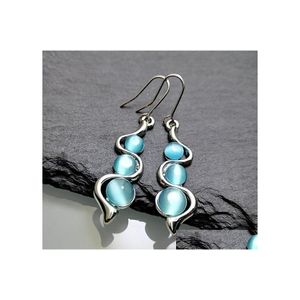 Dangle Chandelier Bohemian Fashion Jewelry Curve Wave Earrings Blue Cats Eye Earring Drop Delivery Dhp80