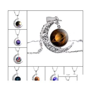 Naszyjniki wiszące moda Neba Space Universe for Women Galaxy Starry Sky Half Crescent Moon Sier Chains Biżuteria Dostawa Pendan Otkgf