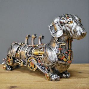 装飾的なオブジェクト図形の機械式パンク犬のフィギュア樹脂クラフトスチームパンクブルドッグ犬樹脂彫像彫刻装飾ホームデスクトップ飾り230203