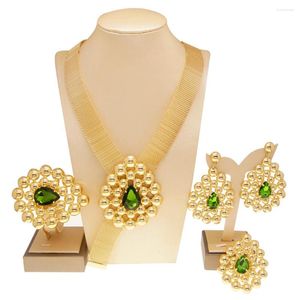 Necklace Earrings Set 2023 Est Jewelry Brazil Gold Colour Woman Luxury Red Artificial Stone Big Ring Wedding Banquet H20012