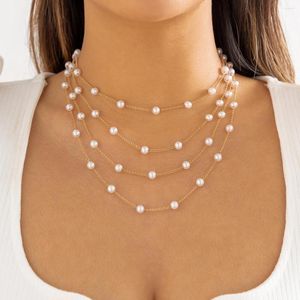 Choker Salircon Fashion Многослойное металлическая цепь имитация жемчужное ожерелье для женщин романтическое очарование свадебная вечеринка ювелирные изделия