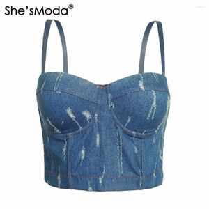 Damen-Tanks She'sModa Jean Denim Sratched Damen-BH 2023 Bustier Diamonds Night Club Party Crop Top Vest Plus Size