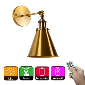 Wall Lamps Gold Led Remote Control Battery Run Indoor Not Hardwired Copper Plating Sconce Light Dimmable Included