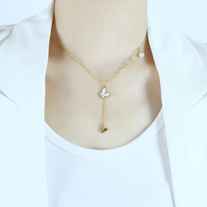 Anhänger Halsketten OPK Frauen Halskette Edelstahl Mode Schmetterling Perle Silber Farbe Gold Schmuck Einstellbar