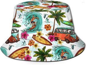 Ball Caps Hawaiian Palm Trees Flowers Surf Boards Print Bucket Sun Hat For Men Women UV Protection Wide Brim Hats Packable Summer Cap