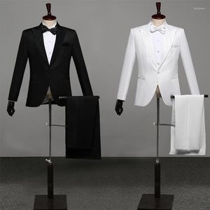 Men's Suits Men Prom Men'S Shawl Lapel White Black Two-Piece Jacket Pants Suit Slim Evening Party Stage Show Performance Wedding