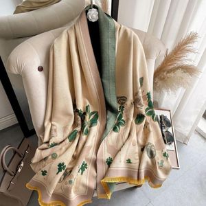 Halsdukar Luxury Floral Print Cashmere Scarf For Women Winter Warm Shawls and Wraps 65 180 cm Long Shawl Fashion Kerchief Neck 2023