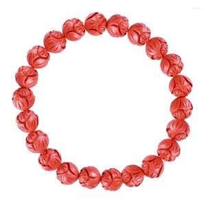 Strand Chen Shi Red Cinnabar Bransoletka Kobieta Lotus Heart Round Bead Koraliki Pojedyncze koło Lucky Bracelets Life Year Transfer Biżuteria